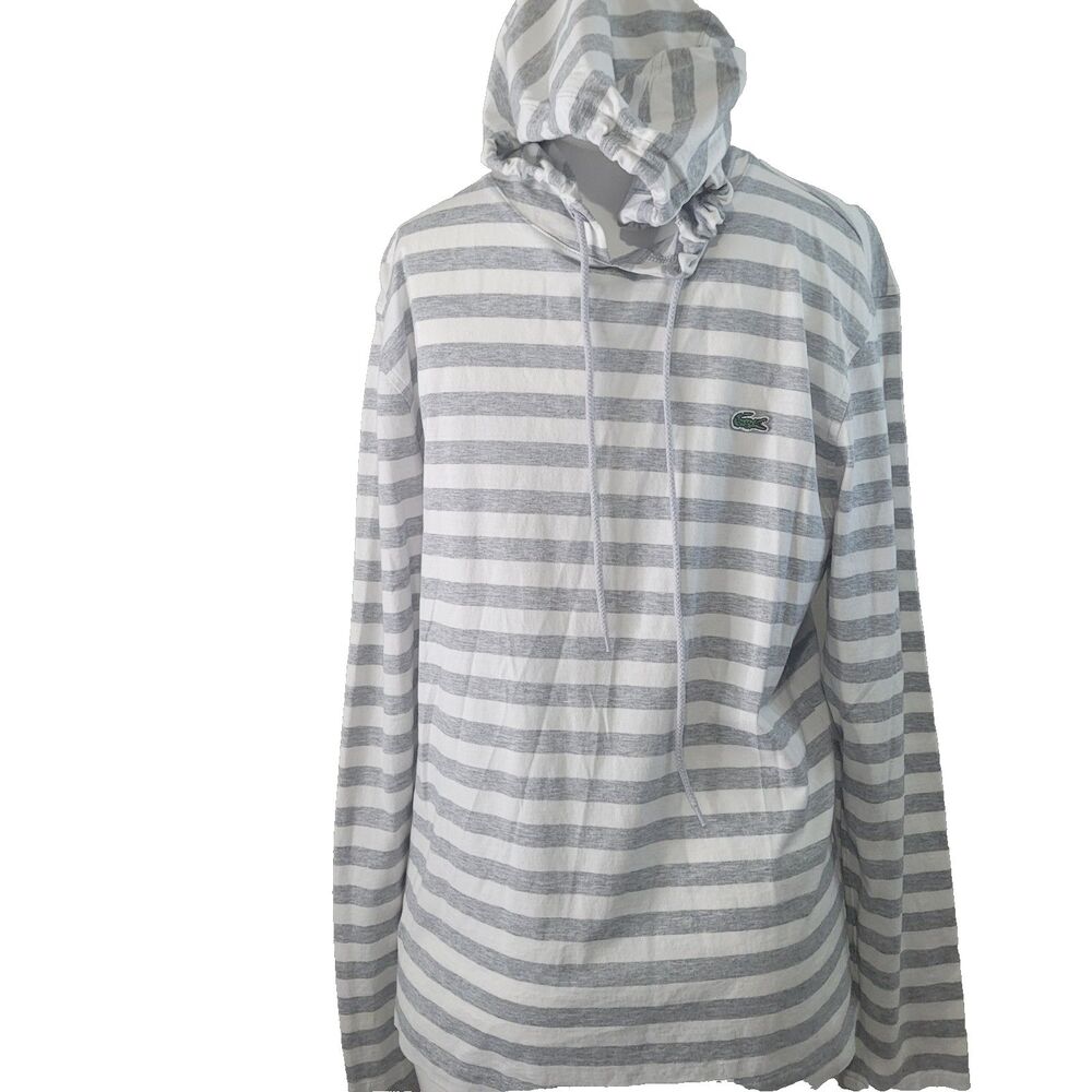 Lacoste size 3 hoodie small regularfit sweatshirt drawstring striped gray croc